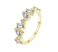 Lirzxin Anelli Nuziale Donna, Anello Oro Giallo Donna 14K Design Ondulato con Moissanite Rettangolare Rotonda A Goccia Anelli Fidanzamento Matrimonio Oro Giallo Misura 22