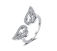 Lirzxin Anelli Oro Donna 14K 585, Anello Fedina Donna Ala Vuoto Aperto Regolabile con Moissanite Rotonda Anello per Mamma, Fidanzata, Sposa Oro Bianco Misura 10