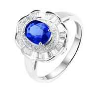 Lirzxin Anello di Argento Donna 925, Anelli Donna Vintage Fiore Lusso con Zaffiro Sintetico Ovale da 1.22ct e Moissanite da 0.36ct Anello per Mamma, Fidanzata, Sposa Argento Misura 26