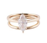 Lirzxin Anello di Fidanzamento, Anelli Oro Giallo Donna 14K Set da 2 Pezzi Semplice Solitario con Moissanite Marquise Anello Semplice Donna Oro Giallo Misura 12