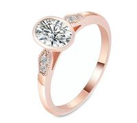 Lirzxin Anello di Fidanzamento Donna, Anelli Amicizia Oro Rosa 9K Semplice e Brillante Moissanite Ovale da 3ct Anello Fede Donna Oro Rosa Misura 10