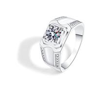 Lirzxin Anello di Fidanzamento Oro Bianco 18K, Anello Fedina Uomo Elegante Moissanite Rotonda A 4 Punte Larghe Anelli per Papà, Fidanzato, Sposo Oro Bianco Misura 26