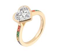 Lirzxin Anello di Matrimonio, Anelli Fidanzamento Donna Oro Giallo 18K Semplice Arcobaleno Mezza Eternità con Cuore Moissanite 1ct Anello Nuziale Donna Oro Giallo Misura 15