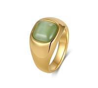 Lirzxin Anello Donna Acciaio Inossidabile, Anello Fedina Anelli Donna Semplice Largo 12MM con Occhio di Gatto Quadrato Verde Oro Misura 10
