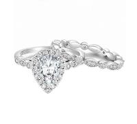 Lirzxin Anello Donna Argento Sterling 925, Anello di Fidanzamento Anelli Donna 2 Pezzi Lusso Composto con Zirconi A Goccia da 1.5ct Argento Misura 22