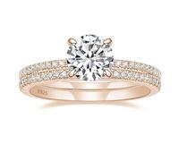 Lirzxin Anello Donna Argento Sterling 925, Anello di Matrimonio Anelli Donna 2 Pezzi A Mezza Eternity con Moissanite Rotonda A 4 Griffe da 1.2ct Oro Rosa Misura 22