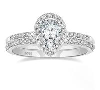 Lirzxin Anello Donna Argento Sterling 925, Anello di Matrimonio Anelli Donna Set di 2 A Mezza Eternity con Zirconi A Goccia D'Acqua da 1.5ct Argento Misura 10