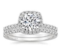 Lirzxin Anello Donna Argento Sterling 925, Anello Nuziale Anelli Donna Set di 2 A Mezza Eternity con Zirconi Rotondi A 4 Griffe da 7MM Argento Misura 22