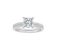Lirzxin Anello Donna Argento Sterling 925, Anello Promessa Anelli Donna Set di 2 A Mezza Eternity con Zirconi Quadrato A 4 Griffe da 2ct Argento Misura 8
