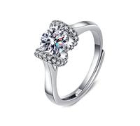 Lirzxin Anello Donna Oro Bianco 14K, Fedine Fidanzamento Donna Design A Nodo Regolabile Diamante Sintetico Rotondo 1 Carato e Moissanite Anello per Fidanzata, Sposa Oro Bianco Misura 13