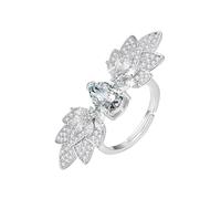 Lirzxin Anello Donna Oro Bianco 18K, Anello Donna Fidanzamento Design Foglia Goccia D'Acqua Aperto Regolabile con Diamante Sintetico Anelli per Mamma, Fidanzata, Sposa Oro Bianco Misura 21