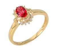 Lirzxin Anello Donna Oro Giallo 14K 750, Anelli di Matrimonio Donna Semplice Rubino Sintetico Ovale da 0.5ct e Moissanite Anelli per Mamma, Fidanzata, Sposa Oro Giallo Misura 6,75