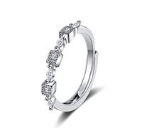Lirzxin Anello Eternity Oro Bianco 14K, Anelli Donna Fidanzamento Design Geometrico Sottile Regolabile con Diamante Sintetico Anello per Mamma, Fidanzata, Sposa Oro Bianco Misura 18,5