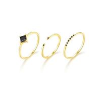 Lirzxin Anello Fedina Donna, Anelli Matrimonio Oro 14K Set da 3 Pezzi Design Aperto Quadrato Rotondo Agata e Moissanite Anelli Fidanzamento Matrimonio Oro Giallo Misura 16