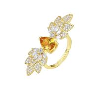 Lirzxin Anello Fidanzamento Oro 9K, Anello Nuziale Donna Design A Goccia Foglia Aperto Regolabile con Citrino e Moissanite Anelli per Mamma, Fidanzata, Sposa Oro Giallo Misura 12
