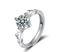 Lirzxin Anello Matrimonio Oro Bianco 14K, Anelli Fidanzamento Donna Ala Regolabile con Solitario A 4 Griffe Moissanite Rotonda Anello per Mamma, Fidanzata, Sposa Oro Bianco Misura 17