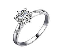 Lirzxin Anello Oro Bianco Donna 9K, Anello Nuziale Donna Moissanite Rotonda Classica A 6 Punte 0.5 Carato Anelli per Mamma, Fidanzata, Sposa Oro Bianco Misura 18,5