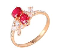 Lirzxin Anello Oro Rosa Donna 14K, Fedi Nuziali Donna Fiori Design Rubino Sintetico Ovale da 0.95ct e Moissanite da 0.49ct Anelli per Mamma, Fidanzata, Sposa Oro Rosa Misura 12