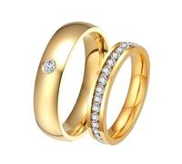 Lirzxin Anello Semplice Donna Uomo, Anelli Coppia Personalizzabili Acciaio inossidabile Rotondo Lucido 4/5MM con Zirconi Fedine/Fidanzamento/Matrimonio/Nuziale Oro Donne 15 & Uomini 15