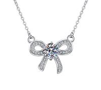 Lirzxin Ciondolo Collana Donna Oro 18K Vero, Collane Catena Classico Nodo A Fiocco Vuoto con Diamante Sintetico Rotondo A 4 Punte Collana Semplice Donna Oro Bianco 45 CM