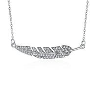 Lirzxin Collana Donna Oro 14K Vero, Collana con Ciondolo Piuma con Diamante Sintetico Rotondo Pendente Collane Donna Oro Bianco 45 CM