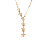 Lirzxin Collana Donna Oro Giallo 14K, Collana con Ciondolo Stella con Diamante Sintetico Rotondo Lunga Collane Pendente Donna Oro Giallo 45 CM