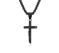 Lirzxin Collana Pendente Donna Uomo Acciaio Inossidabile, Catene Collane Pendente Donna Uomo Croce con Disegno di Gesù Catena Collana