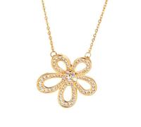 Lirzxin Collane Donna Oro 14K Vero, Collana con Ciondolo Fiore Vuoto con Diamante Sintetico Rotondo Collana Pendente Donna Oro Giallo 45 CM