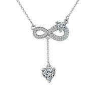 Lirzxin Collane Donna Oro Bianco 14K, Collana con Ciondolo Diamante Sintetico Rotondo Forma di Cuore Infinito Collana Pendente Donna Oro Bianco 45 CM