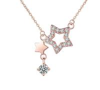 Lirzxin Collane Donna Oro Rosa 14K, Collana con Ciondolo Design Vuoto Stella Doppia con Diamante Sintetico Pendente Collana Donna Oro Rosa 45 CM