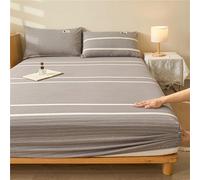 Lirzxin Completo Lenzuola Letto, Lenzuolo con Angoli Una Piazza e Mezza Cotone Motivo Strisce Orizzontali Estivo Lenzuola Sopra Morbido, Traspirante, 120x200x25 CM, Beige Grigio