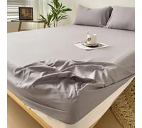 Lirzxin Lenzuola Matrimoniali con Angoli Fibra di bambù, Lenzuolo Matrimoniale 180x220 cm Tinta Unita Lenzuolo e 2 Federe Morbido, Traspirante, Lavabile in Lavatrice, Grigio Chiaro