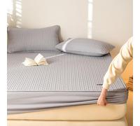 Lirzxin Lenzuola Sotto con Angoli Matrimoniale Elasticizzato, Lenzuolo Sopra e 2 Federe Policotone Tinta Unita Geometrica Onda Testurizzata Lenzuola Letto Estive, 180x200 CM, Grigio
