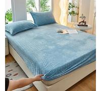 Lirzxin Lenzuolo con Angoli Regolabile, Lenzuola Sopra Una Piazza e Mezza Velluto Tinta Unita Cuore Rotondo Pois Strutturato Invernali Lenzuolo Letto Morbido, Traspirante, 120x200x30 CM, Blu