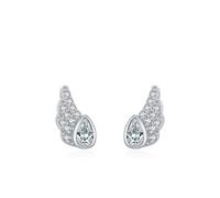 Lirzxin Orecchini a Lobo Donna 14K 585 Oro Bianco, Orecchino Lobo Donna Ipoallergenici Ali d'Angelo con Moissanite Rotondi A Goccia Orecchini a Bottone per Sposa Matrimonio