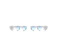 Lirzxin Orecchini a Lobo Donna 14K 585 Oro Bianco, Orecchino Lobo Donna Ipoallergenici Linea con Pietra di Luna Rotondi e Moissanite Orecchini a Bottone per Sposa Matrimonio, Oro Bianco