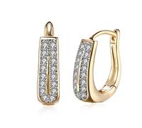 Lirzxin Orecchini Cerchio Oro Giallo 18K, Orecchino Cerchio Donna Diamante Sintetico Rotondo Classico A Doppia Fila Piercing Orecchini Oro Giallo