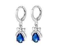 Lirzxin Orecchini Donna Oro 14K 585, Orecchini Donna Pendenti Cerchio con Nodo A Fiocco A Goccia Zaffiro Sintetico Blu Piercing Orecchino Oro Bianco