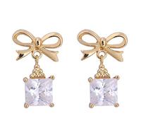 Lirzxin Orecchini Donna Oro 14K Vero, Orecchini Donna Pendenti Nodo A Fiocco con Moissanite Bianco Quadrata Piercing Orecchino Oro Giallo