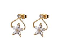 Lirzxin Orecchini Donna Oro 18K 750, Orecchino Lobo Trago Tragus Donna Forma di Fiore Cuore Vuoto con Moissanite Piercing Orecchini Oro Giallo