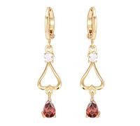 Lirzxin Orecchini Donna Oro 9K 375, Orecchini Donna Pendenti Lunghi Cerchio Forma di Cuore Vuoto con Goccia D'Acqua Rubino Sintetico Rosso Piercing Orecchino Oro Giallo