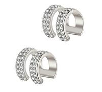 Lirzxin Orecchini Donna Oro Bianco 14K 585, Ear Cuff Orecchini Senza Buco Donna Moissanite Rotonda A Doppia Fila Non Piercing Clip Oro Bianco