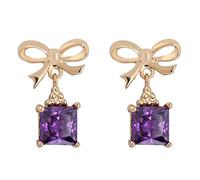 Lirzxin Orecchini Donna Pendenti Oro 18K, Orecchini Pendenti Donna Nodo A Fiocco con Ametista Viola di Forma Quadrata Piercing Orecchino Oro Giallo