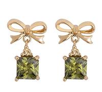 Lirzxin Orecchini Oro 14K Donna, Orecchini Sposa Pendenti Nodo A Fiocco con Peridoto Verde Forma Quadrata Piercing Orecchino Oro Giallo