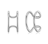 Lirzxin Orecchini Oro Bianco 18K Donna, Ear Cuff Orecchini Senza Buco Donna Doppia Fila Geometrico Lucido Non Piercing Clip Oro Bianco