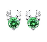 Lirzxin Orecchini Oro Bianco 9K 375, Orecchino Lobo Trago Tragus Donna Cervo A 3 Punte Rotonda Verde Tsavorite Piercing Orecchini Oro Bianco