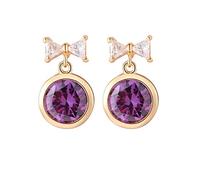 Lirzxin Orecchini Oro Donna 14Kt, Orecchini Donna Pendenti Carino Nodo A Fiocco con Ametista Rotonda Piercing Orecchino Oro Giallo