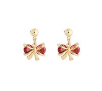 Lirzxin Orecchini Oro Donna 18Kt, Orecchini Pendenti Donna Nodo A Fiocco con Rubino Sintetico Rotondo Piercing Orecchino Oro Giallo