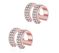 Lirzxin Orecchini Oro Donna 9K 375, Ear Cuff Orecchini Senza Buco Donna Moissanite Rotonda A Doppia Fila Non Piercing Clip Oro Rosa