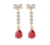 Lirzxin Orecchini Oro Donna Pendenti 18K, Orecchini Donna Pendenti Lunghi Nodo A Fiocco Cuore con Rubino Sintetico Goccia D'Acqua Nappa Lunga Piercing Orecchino Oro Giallo